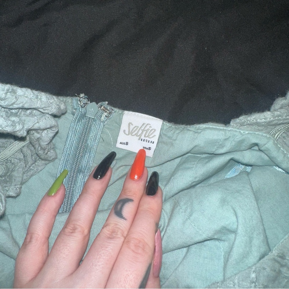 Annie Ruffle Shoulder Strap Super Mini Dress Olive - Picture 4 of 7